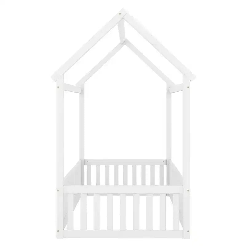 Twin/Full Size Wood House Bed with Fence and Door 4N - ModernLuxe