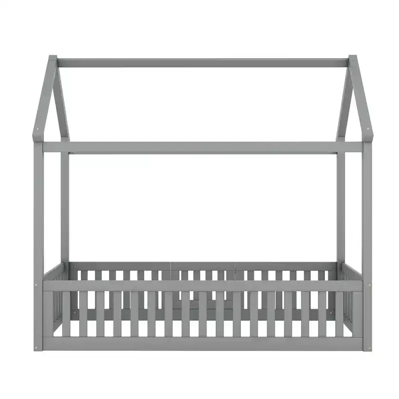 Twin/Full Size Wood House Bed with Fence and Door 4N - ModernLuxe