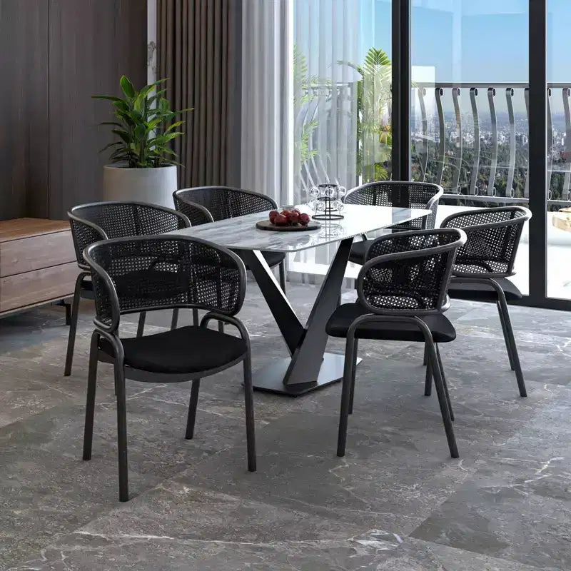 LeisureMod Ervilla Modern Dining Side Chairs Set of 4  Cozy Upholstered Accent Armchairs with Black Iron Legs, Kitchen, Dining Room, Cafe, Restaurant