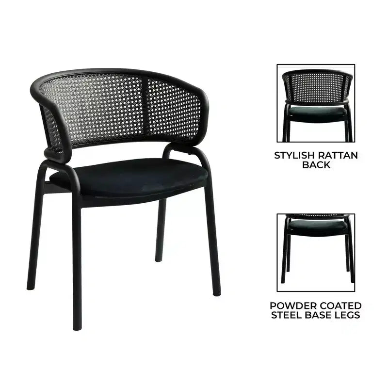LeisureMod Ervilla Modern Dining Side Chairs Set of 4  Cozy Upholstered Accent Armchairs with Black Iron Legs, Kitchen, Dining Room, Cafe, Restaurant