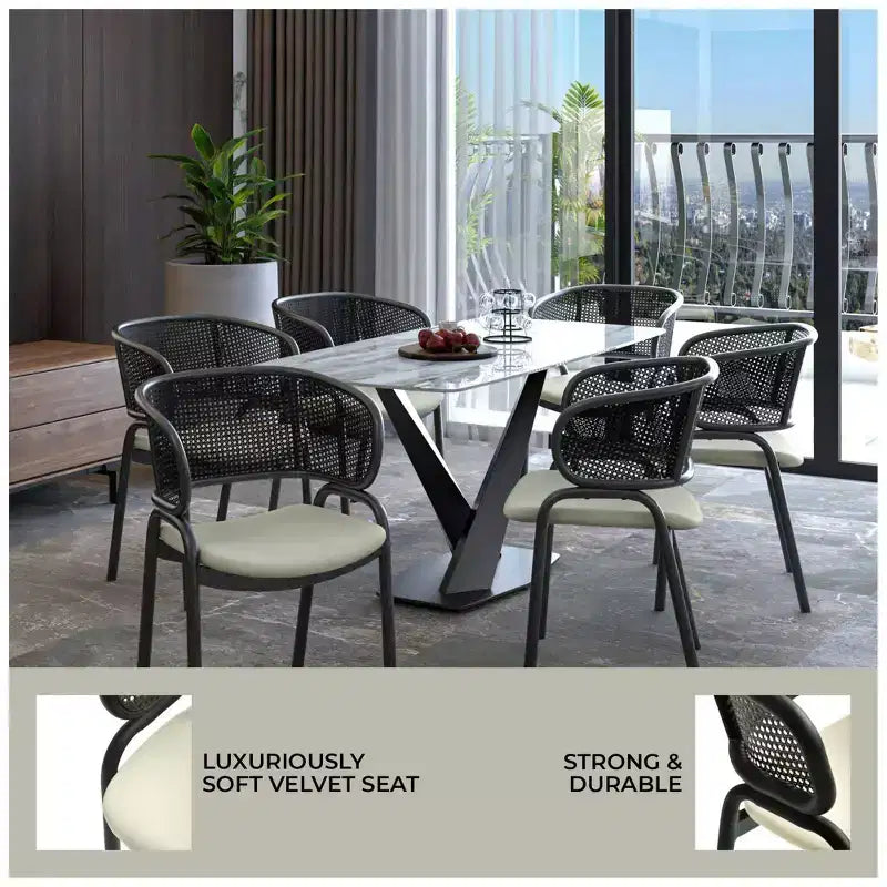 LeisureMod Ervilla Modern Dining Side Chairs Set of 4  Cozy Upholstered Accent Armchairs with Black Iron Legs, Kitchen, Dining Room, Cafe, Restaurant