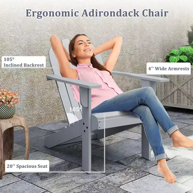 Costway Patio Adirondack Chair with Inclined Seat High Backrest & Wide Armrests White/Blue/Gray/Red