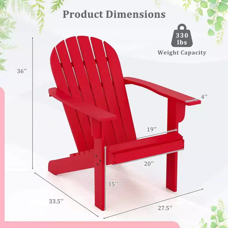 Costway Patio Adirondack Chair with Inclined Seat High Backrest & Wide Armrests White/Blue/Gray/Red
