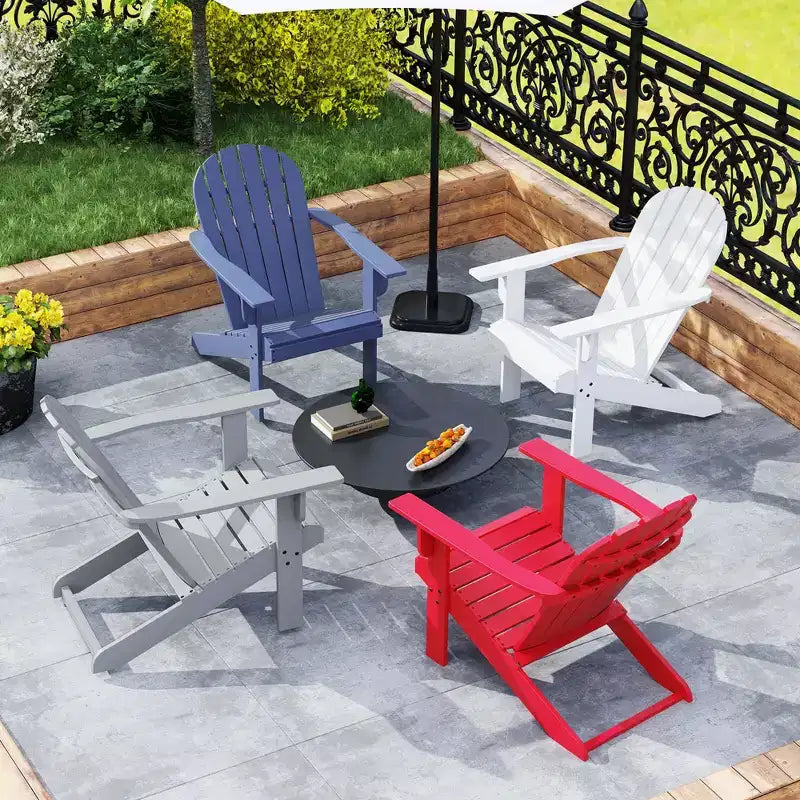 Costway Patio Adirondack Chair with Inclined Seat High Backrest & Wide Armrests White/Blue/Gray/Red