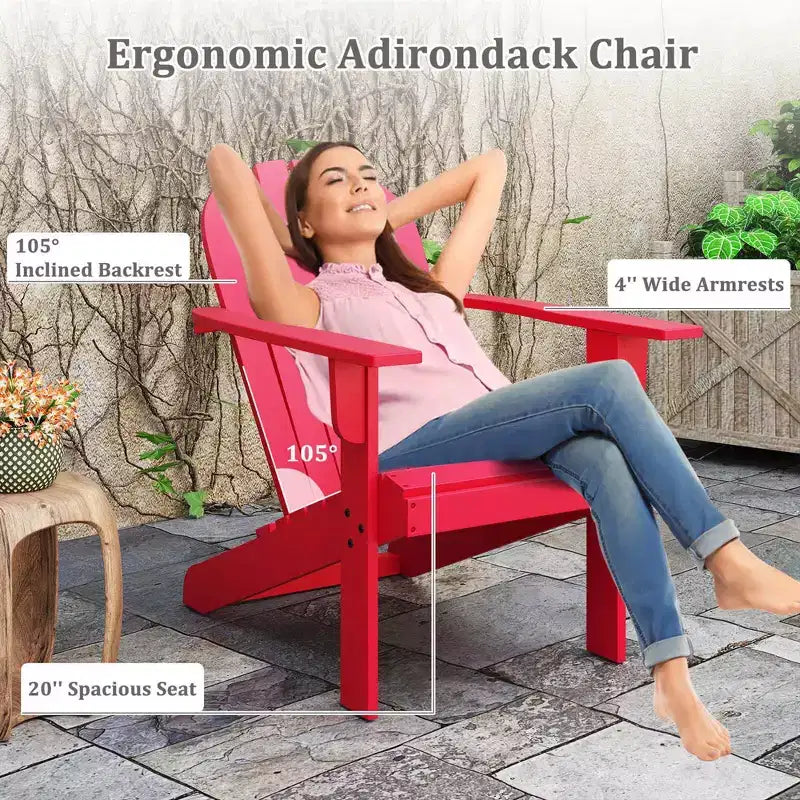 Costway Patio Adirondack Chair with Inclined Seat High Backrest & Wide Armrests White/Blue/Gray/Red