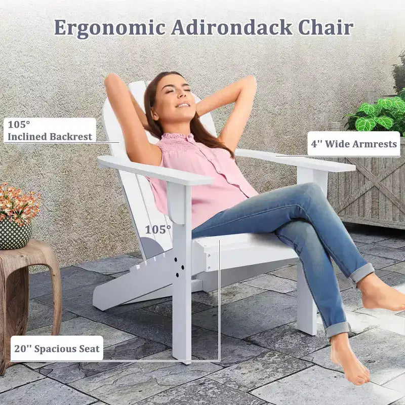 Costway Patio Adirondack Chair with Inclined Seat High Backrest & Wide Armrests White/Blue/Gray/Red