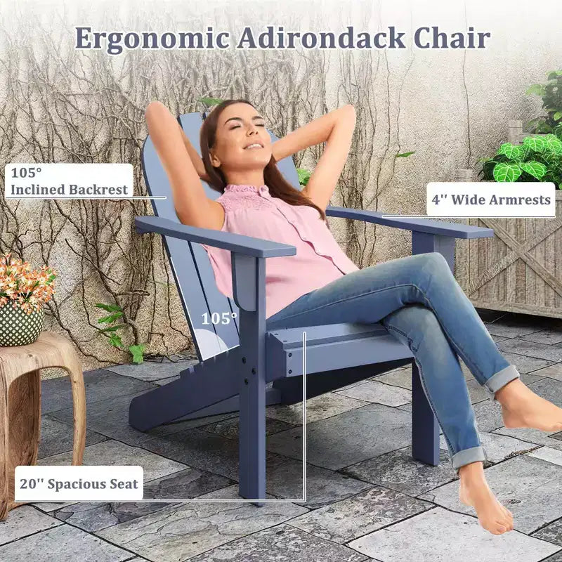 Costway Patio Adirondack Chair with Inclined Seat High Backrest & Wide Armrests White/Blue/Gray/Red