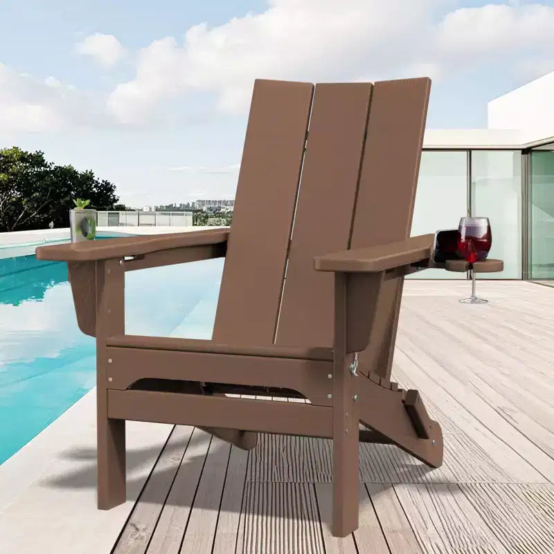 Hyleory Outdoor HDPE Folding Adirondack Chairs with 2 Cup Holders-103 degrees Curved Backrest Patio Accent Chair