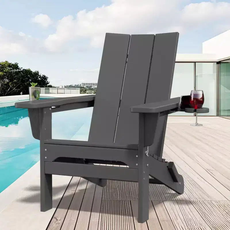 Hyleory Outdoor HDPE Folding Adirondack Chairs with 2 Cup Holders-103 degrees Curved Backrest Patio Accent Chair