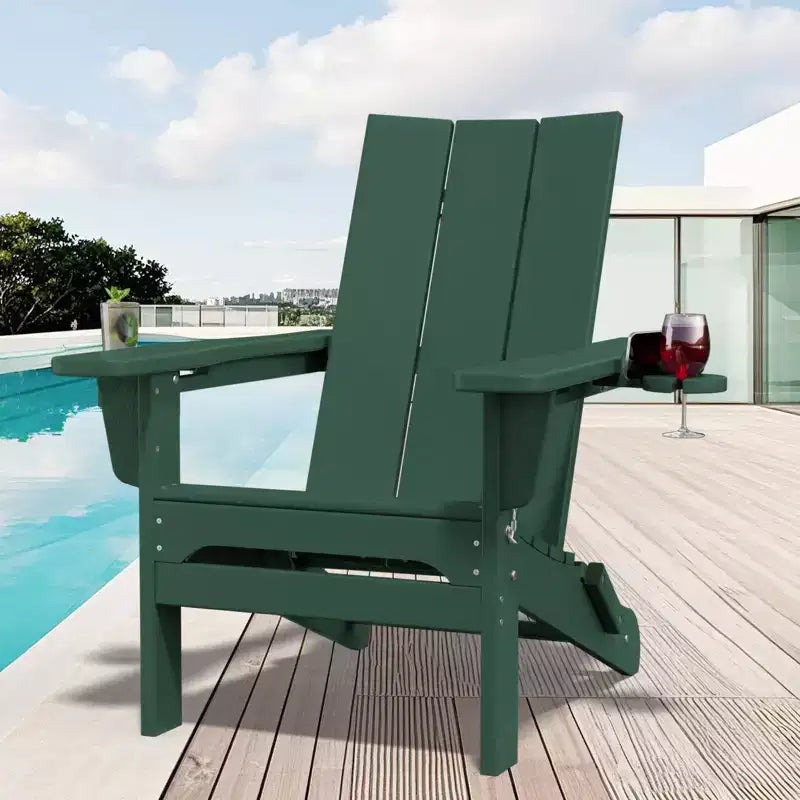 Hyleory Outdoor HDPE Folding Adirondack Chairs with 2 Cup Holders-103 degrees Curved Backrest Patio Accent Chair