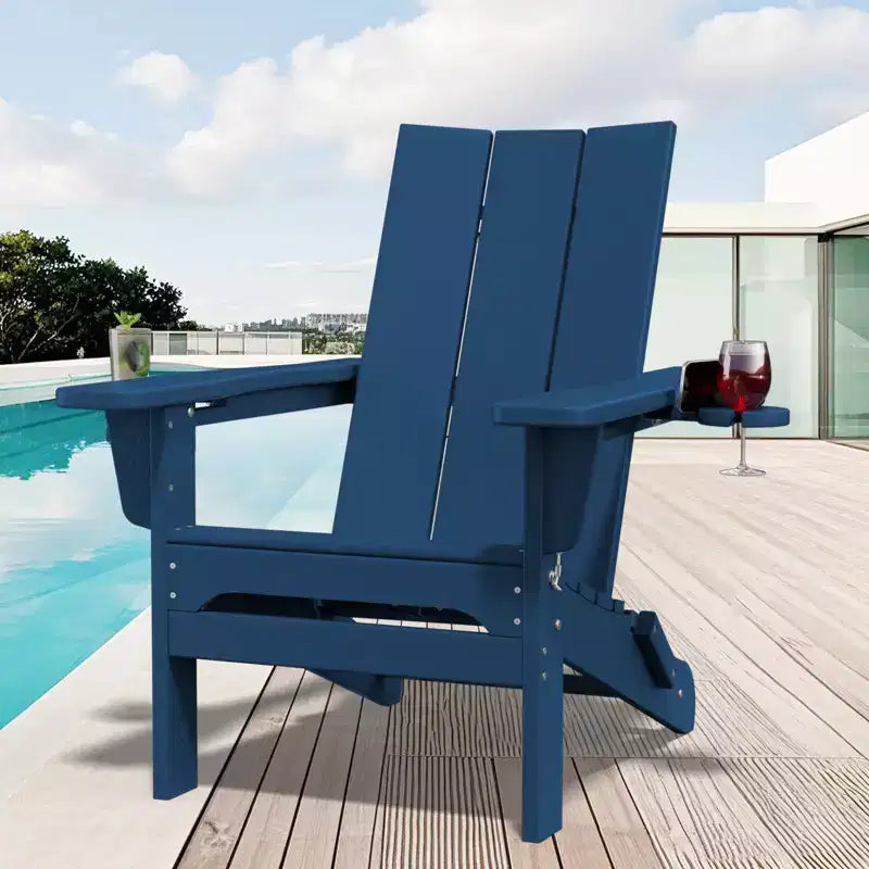 Hyleory Outdoor HDPE Folding Adirondack Chairs with 2 Cup Holders-103 degrees Curved Backrest Patio Accent Chair