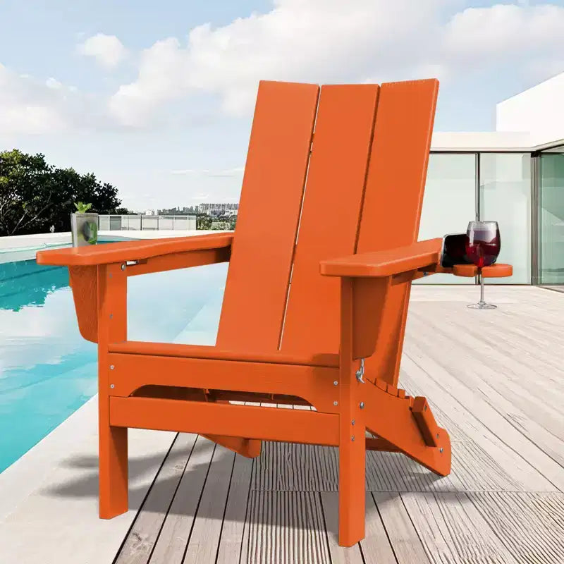 Hyleory Outdoor HDPE Folding Adirondack Chairs with 2 Cup Holders-103 degrees Curved Backrest Patio Accent Chair