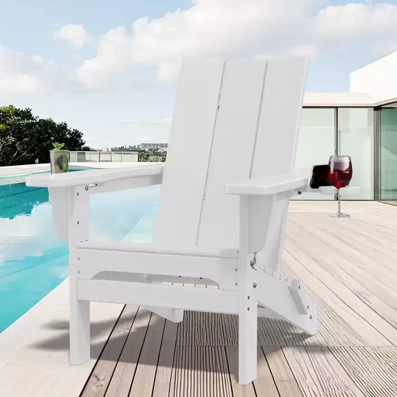 Hyleory Outdoor HDPE Folding Adirondack Chairs with 2 Cup Holders-103 degrees Curved Backrest Patio Accent Chair