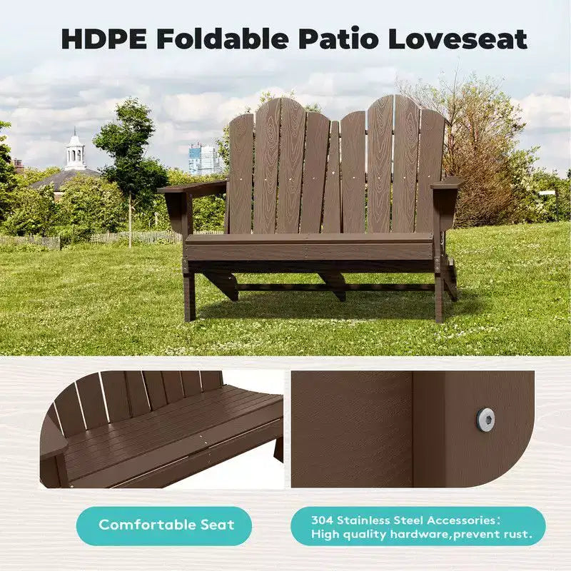 Fauteuil Adirondack 2 places Hyleory, Chaise double moelleuse, Fauteuil pliant de balcon Cloud, Résistant aux intempéries