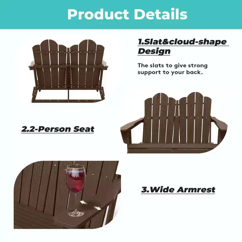 Fauteuil Adirondack 2 places Hyleory, Chaise double moelleuse, Fauteuil pliant de balcon Cloud, Résistant aux intempéries