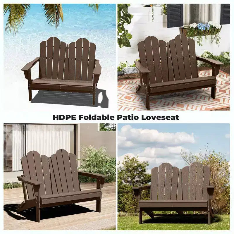 Fauteuil Adirondack 2 places Hyleory, Chaise double moelleuse, Fauteuil pliant de balcon Cloud, Résistant aux intempéries