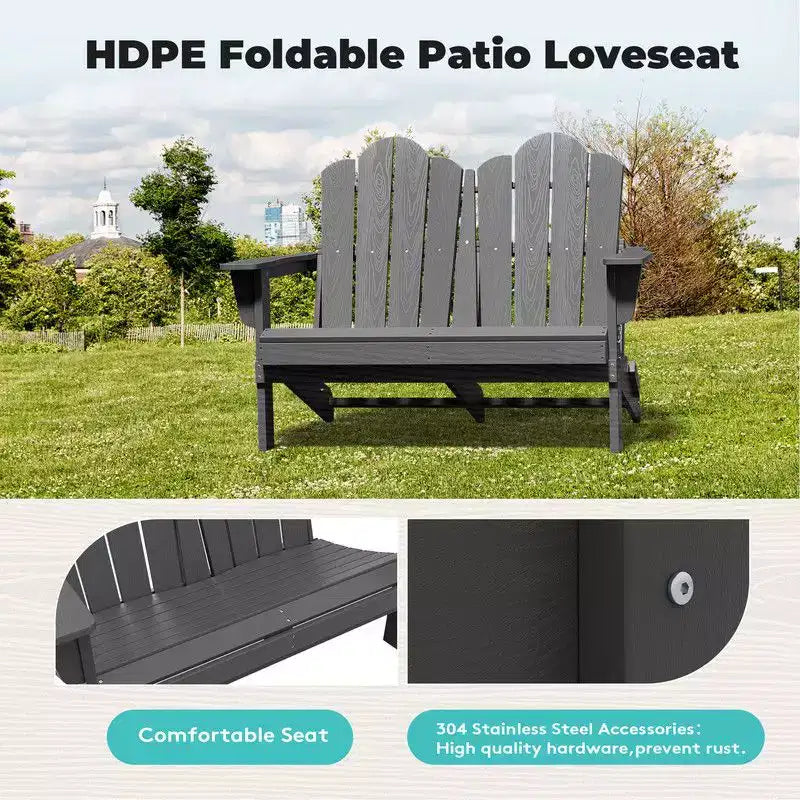 Fauteuil Adirondack 2 places Hyleory, Chaise double moelleuse, Fauteuil pliant de balcon Cloud, Résistant aux intempéries
