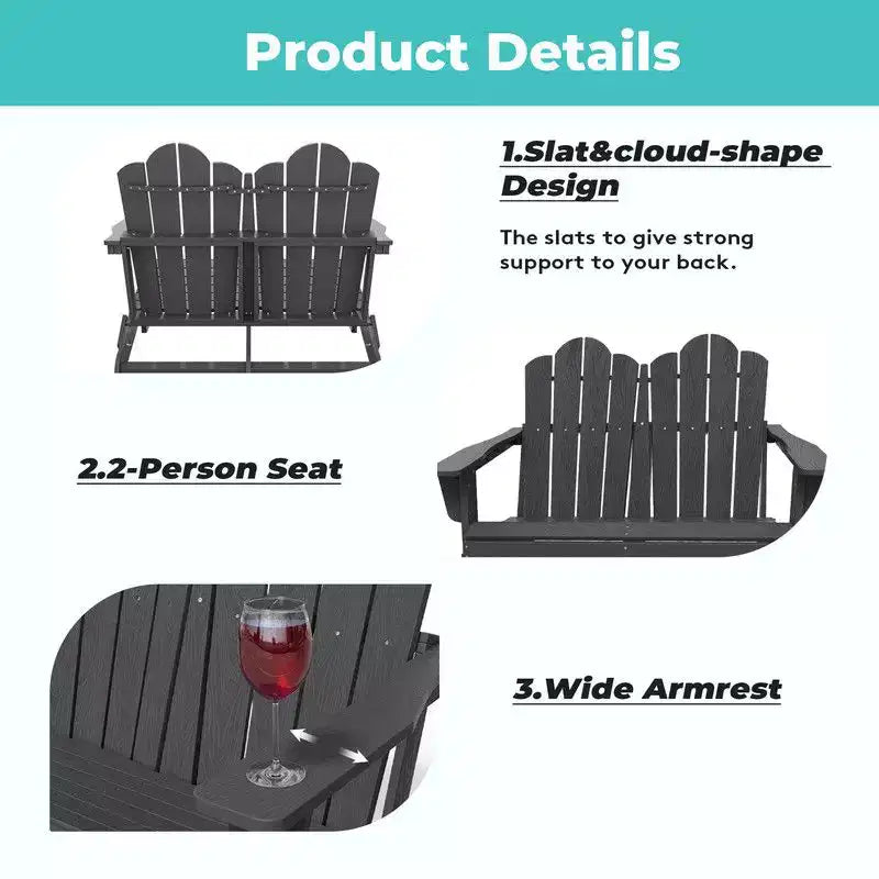 Fauteuil Adirondack 2 places Hyleory, Chaise double moelleuse, Fauteuil pliant de balcon Cloud, Résistant aux intempéries