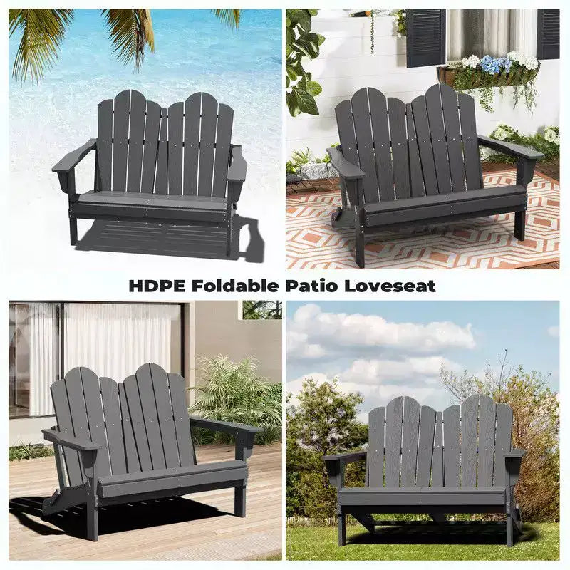 Fauteuil Adirondack 2 places Hyleory, Chaise double moelleuse, Fauteuil pliant de balcon Cloud, Résistant aux intempéries