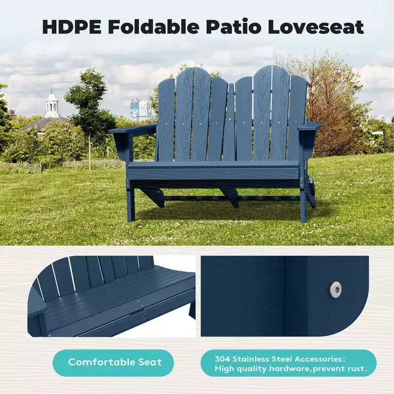 Fauteuil Adirondack 2 places Hyleory, Chaise double moelleuse, Fauteuil pliant de balcon Cloud, Résistant aux intempéries