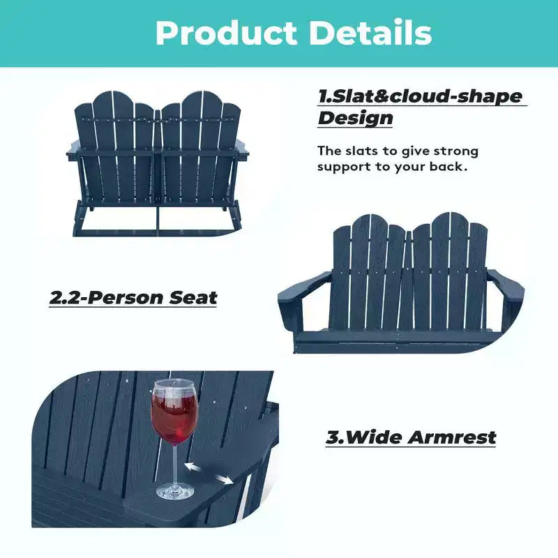 Fauteuil Adirondack 2 places Hyleory, Chaise double moelleuse, Fauteuil pliant de balcon Cloud, Résistant aux intempéries