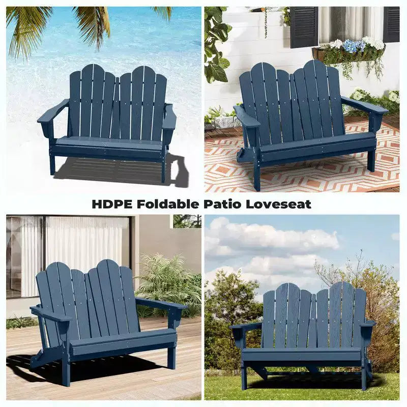 Fauteuil Adirondack 2 places Hyleory, Chaise double moelleuse, Fauteuil pliant de balcon Cloud, Résistant aux intempéries