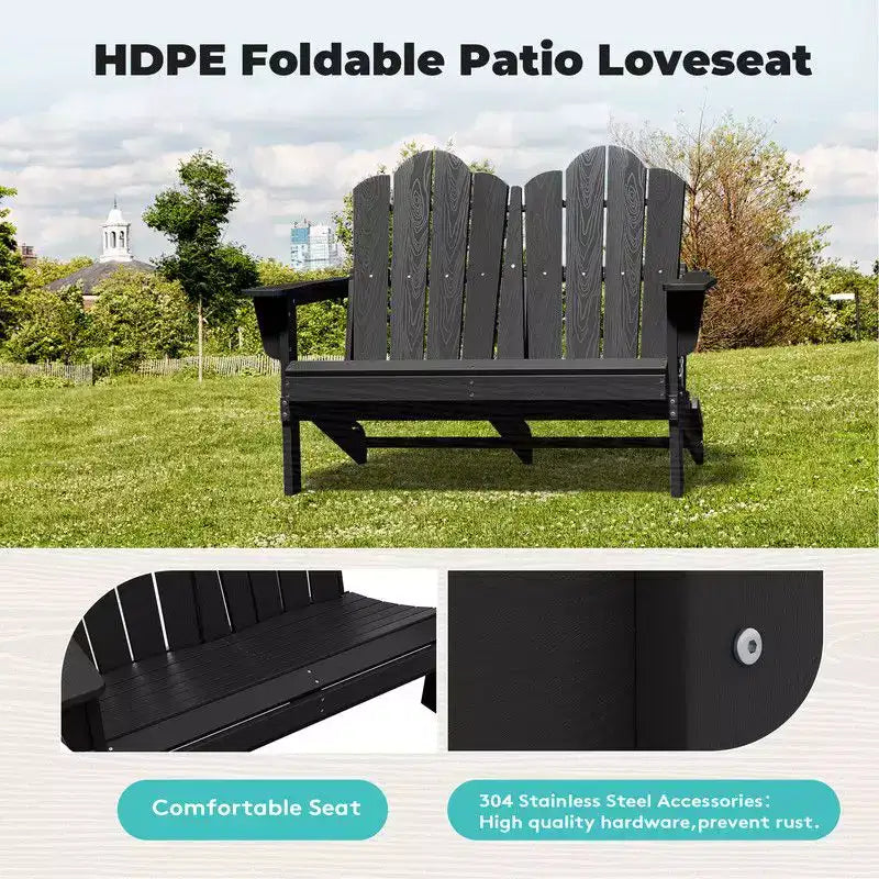 Fauteuil Adirondack 2 places Hyleory, Chaise double moelleuse, Fauteuil pliant de balcon Cloud, Résistant aux intempéries