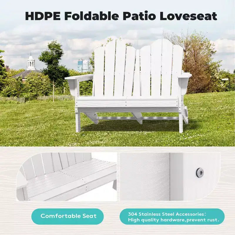 Fauteuil Adirondack 2 places Hyleory, Chaise double moelleuse, Fauteuil pliant de balcon Cloud, Résistant aux intempéries