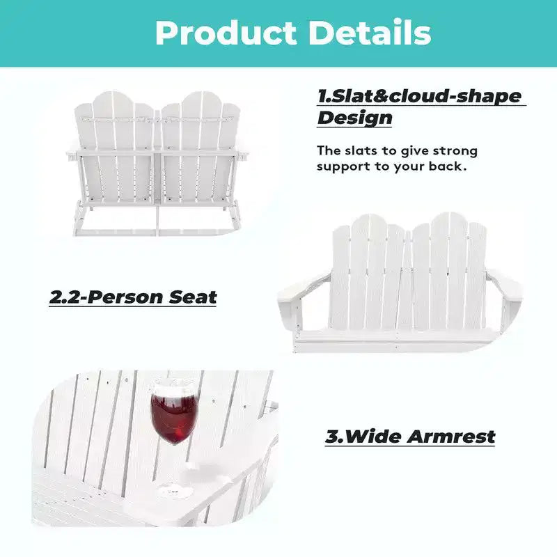 Fauteuil Adirondack 2 places Hyleory, Chaise double moelleuse, Fauteuil pliant de balcon Cloud, Résistant aux intempéries