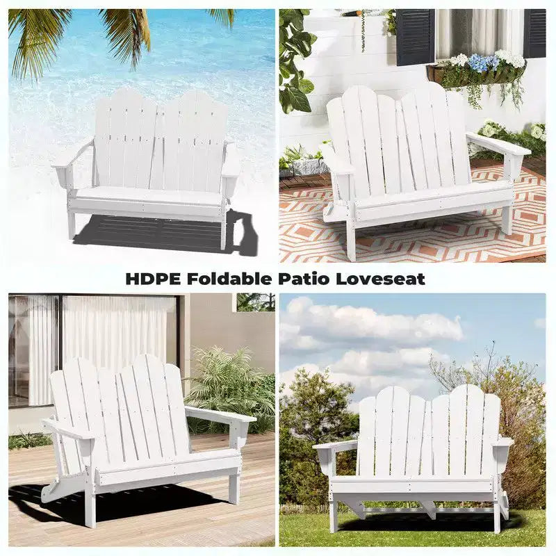 Fauteuil Adirondack 2 places Hyleory, Chaise double moelleuse, Fauteuil pliant de balcon Cloud, Résistant aux intempéries