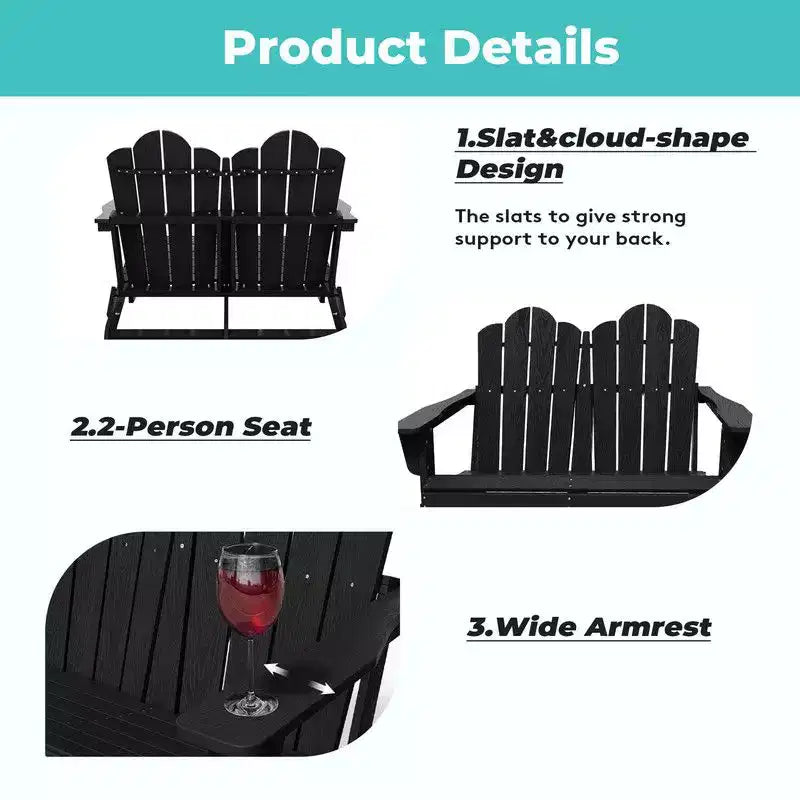 Fauteuil Adirondack 2 places Hyleory, Chaise double moelleuse, Fauteuil pliant de balcon Cloud, Résistant aux intempéries