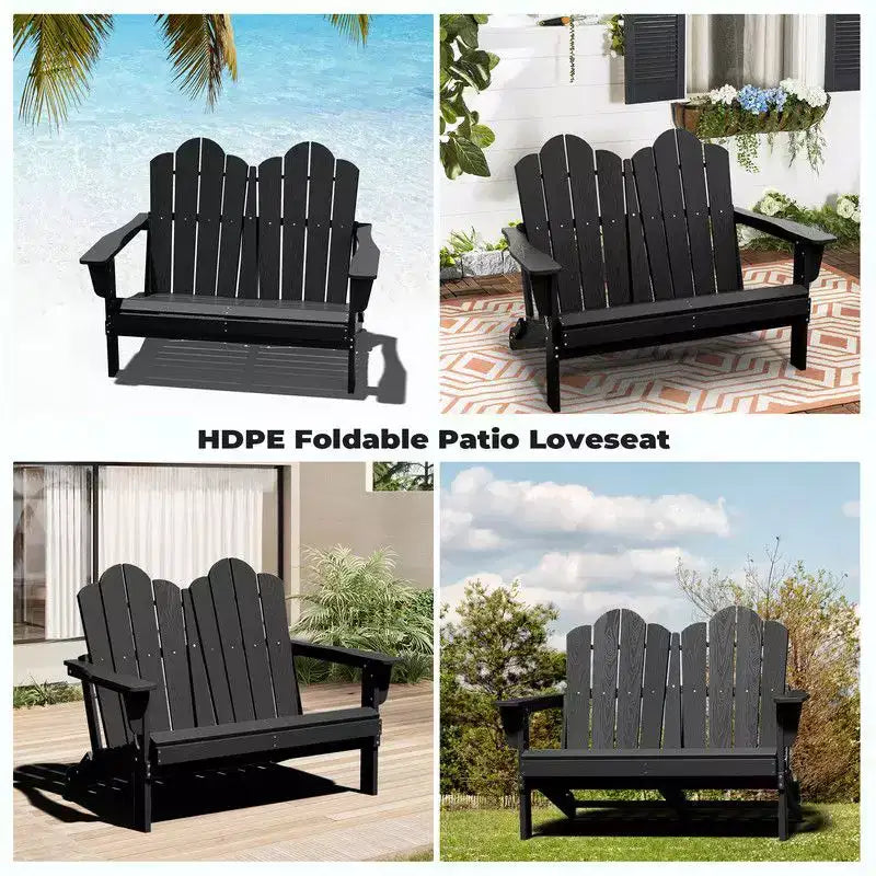 Fauteuil Adirondack 2 places Hyleory, Chaise double moelleuse, Fauteuil pliant de balcon Cloud, Résistant aux intempéries