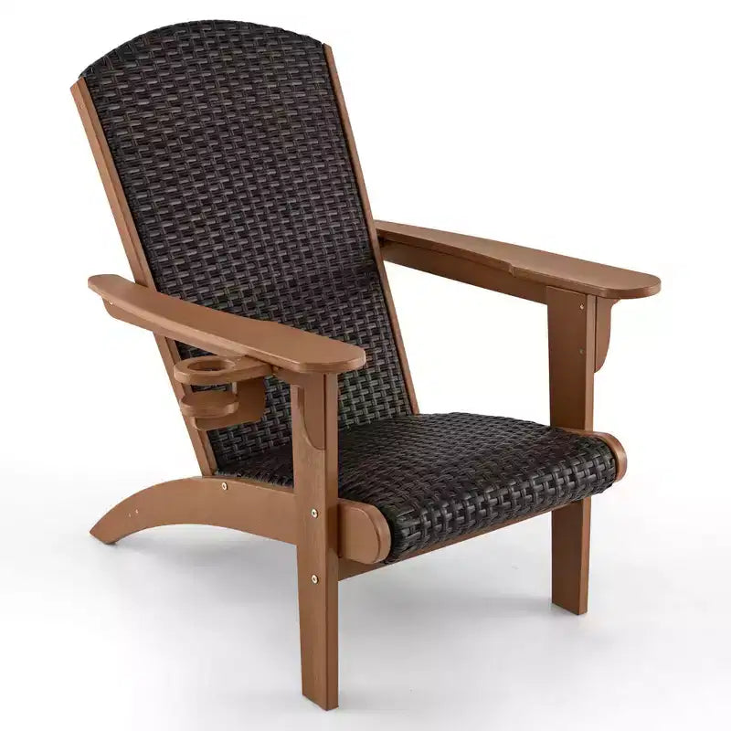 Costway Patio Adirondack Chair with Rattan Padded Seat Wide Armrests & Hidden Cupholder Black/Brown/Gray/White