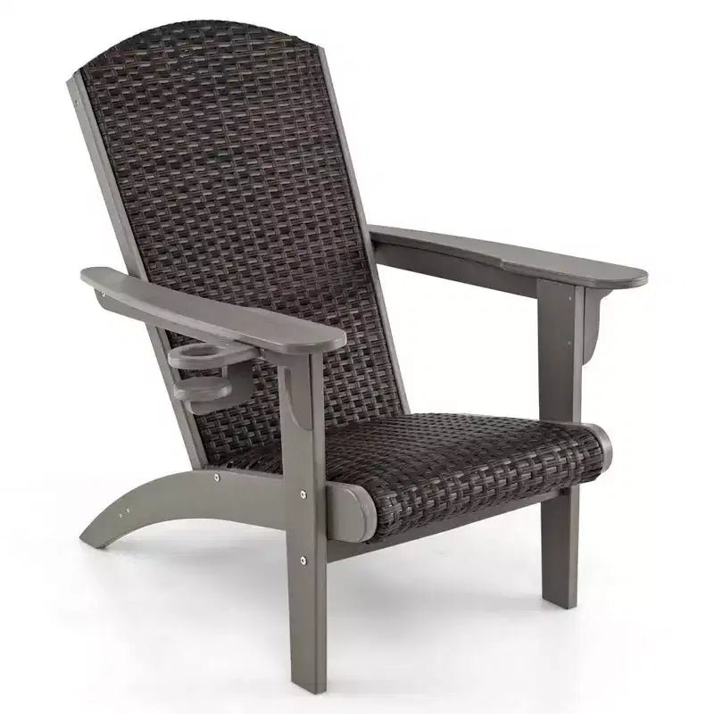 Costway Patio Adirondack Chair with Rattan Padded Seat Wide Armrests & Hidden Cupholder Black/Brown/Gray/White