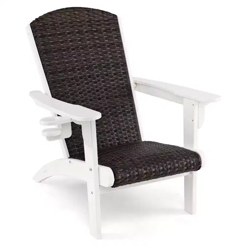 Costway Patio Adirondack Chair with Rattan Padded Seat Wide Armrests & Hidden Cupholder Black/Brown/Gray/White