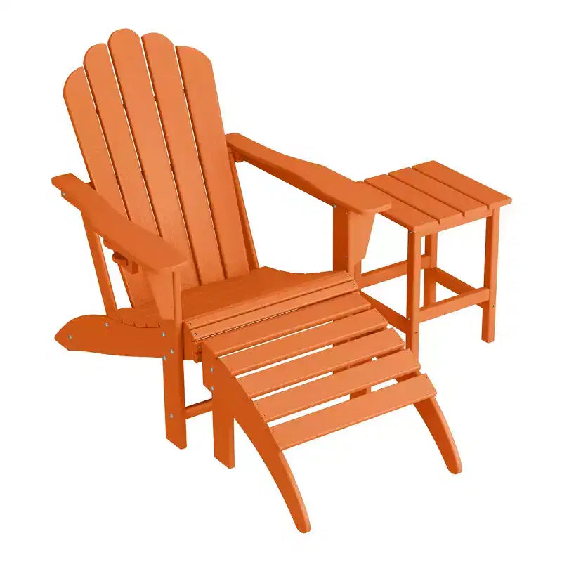 WestinTrends 3-Piece Adirondack Chair with Cup Holder and Folding Ottoman and Table Set
