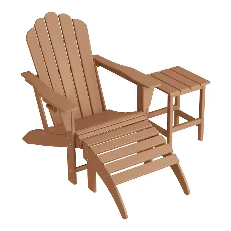 WestinTrends 3-Piece Adirondack Chair with Cup Holder and Folding Ottoman and Table Set