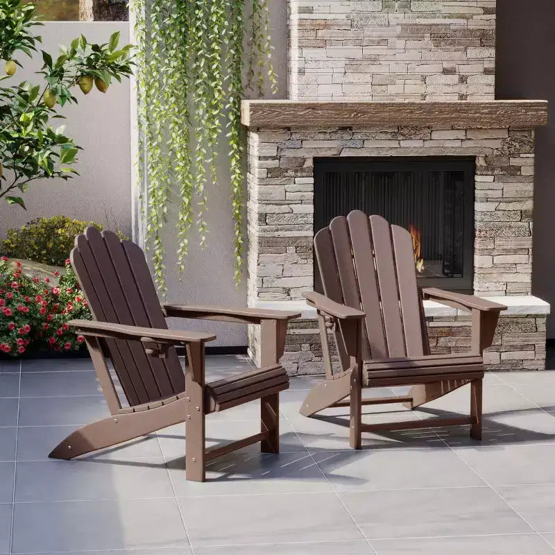 WestinTrends Highland Outdoor Patio HDPE Adirondack Chairs With Cup Holders (Set of 2)