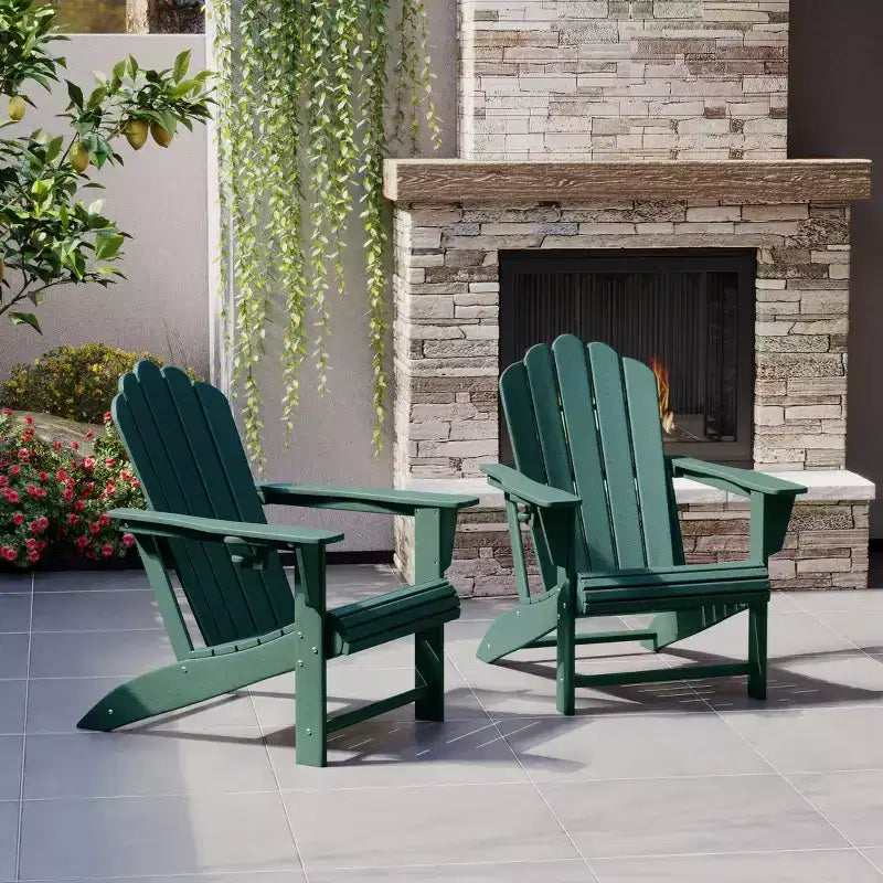 WestinTrends Highland Outdoor Patio HDPE Adirondack Chairs With Cup Holders (Set of 2)