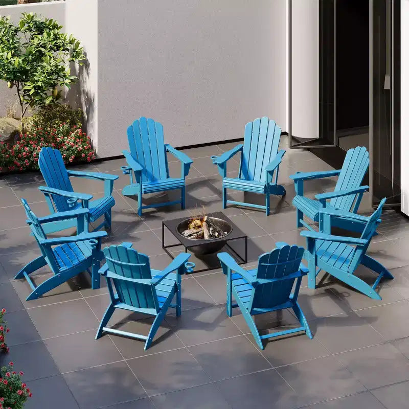 WestinTrends Highland Outdoor Patio HDPE Adirondack Chairs With Cup Holders (Set of 8)