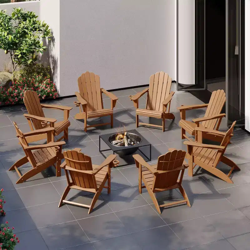 WestinTrends Highland Outdoor Patio HDPE Adirondack Chairs With Cup Holders (Set of 8)