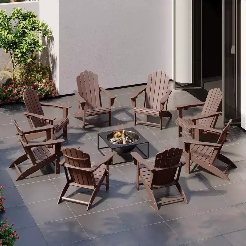 WestinTrends Highland Outdoor Patio HDPE Adirondack Chairs With Cup Holders (Set of 8)