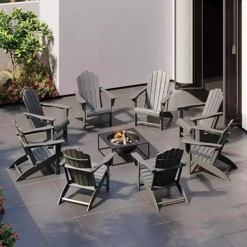 WestinTrends Highland Outdoor Patio HDPE Adirondack Chairs With Cup Holders (Set of 8)