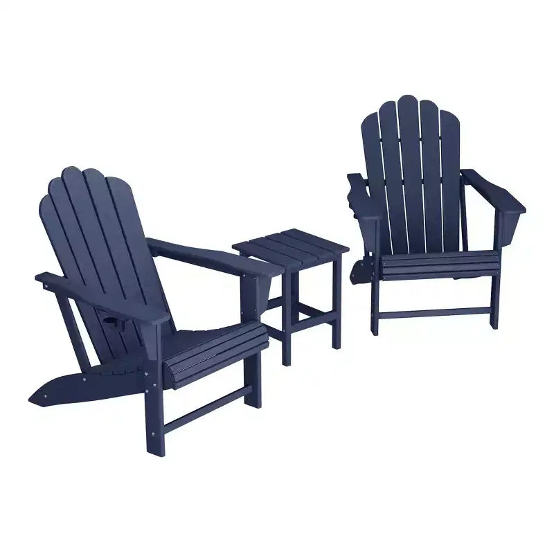 WestinTrends Highland 3-Piece Outdoor Patio HDPE Adirondack Chair With Cup Holder and Table Set