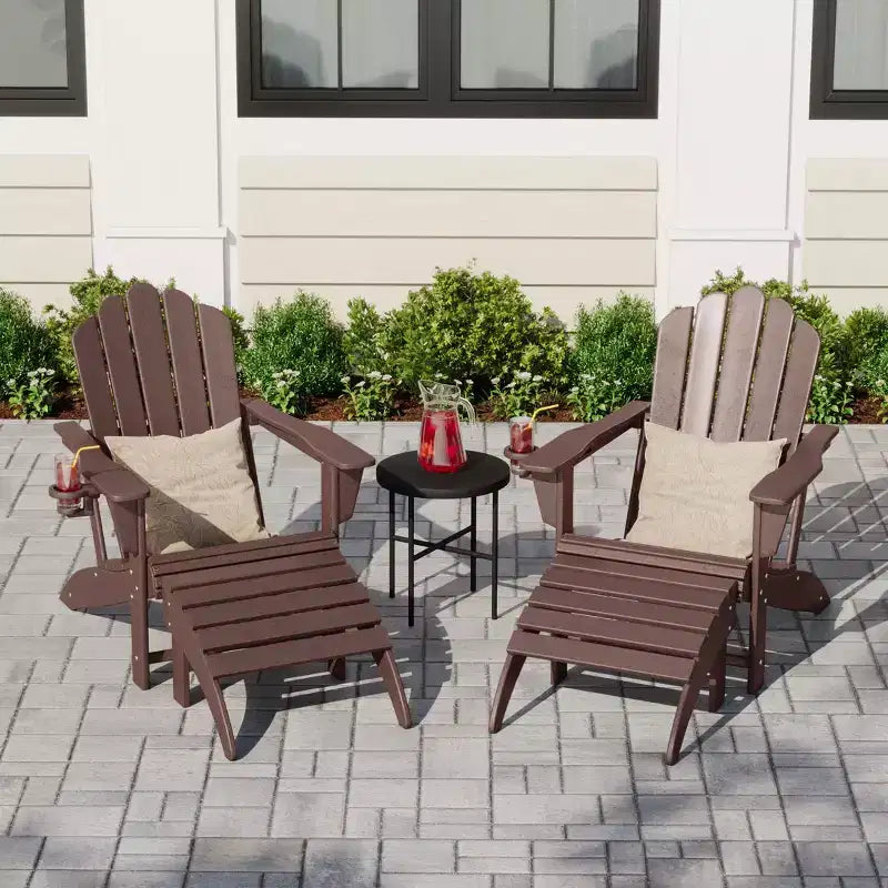 WestinTrends Highland 4-Piece Outdoor Patio HDPE Adirondack Chairs With Ottomans and Cup Holder Set