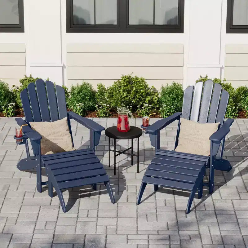 WestinTrends Highland 4-Piece Outdoor Patio HDPE Adirondack Chairs With Ottomans and Cup Holder Set