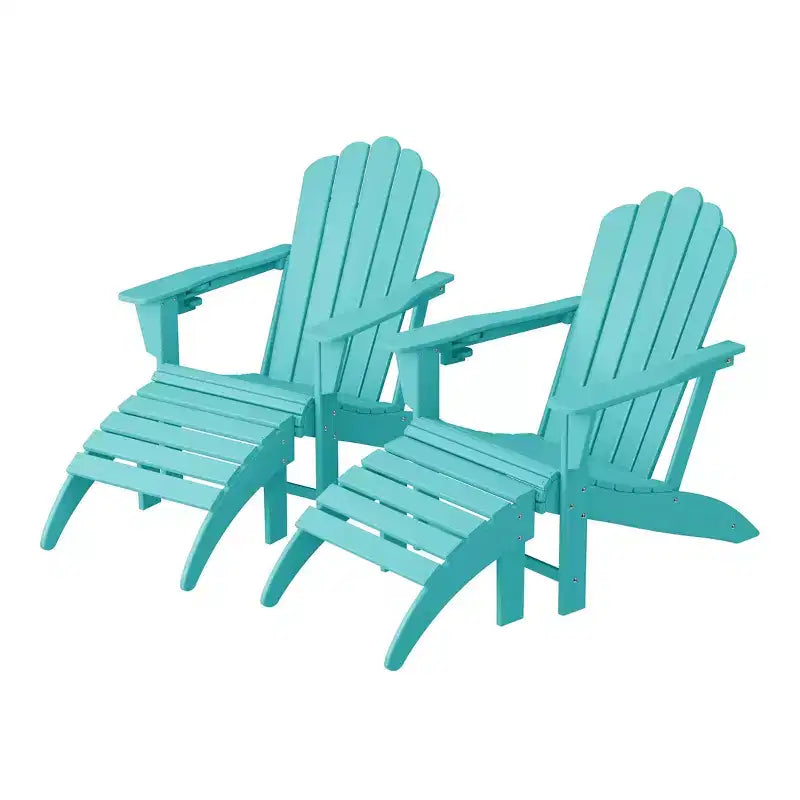 WestinTrends Highland 4-Piece Outdoor Patio HDPE Adirondack Chairs With Ottomans and Cup Holder Set