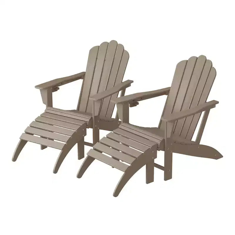 WestinTrends Highland 4-Piece Outdoor Patio HDPE Adirondack Chairs With Ottomans and Cup Holder Set
