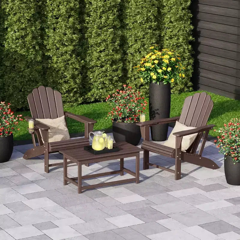 WestinTrends Highland 3-Piece Adirondack Chairs with Cup Holders and Coffee Table Set