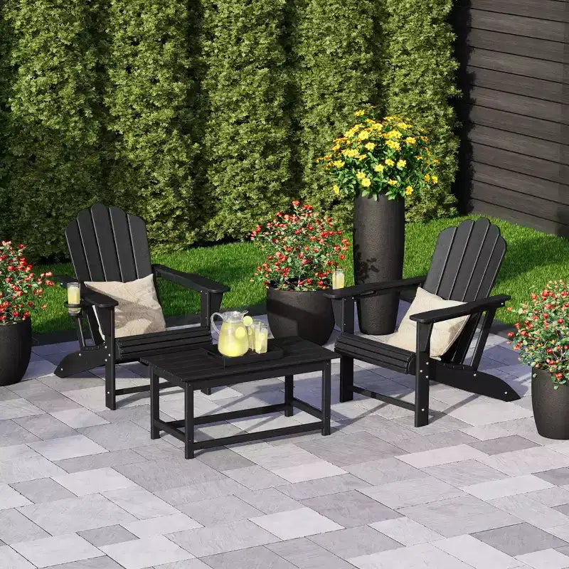 WestinTrends Highland 3-Piece Adirondack Chairs with Cup Holders and Coffee Table Set